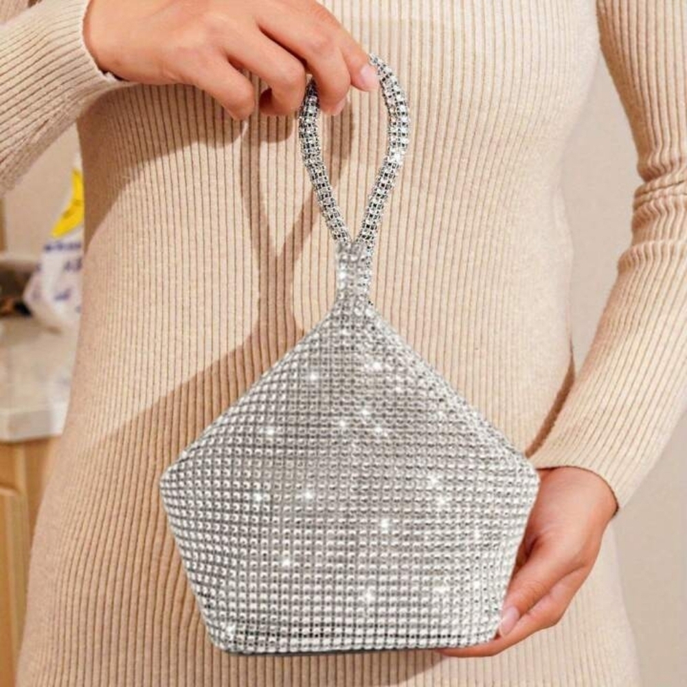 Silver Sequin Sparkly Clutch Evening Bag Bling Beaded Elegant NWOT - Picture 3 of 5